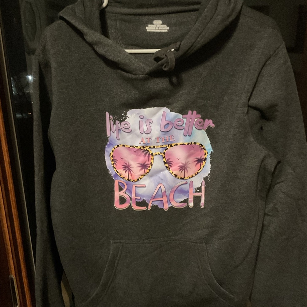 Gray Hoodie with Beach Graphic